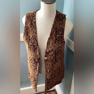 Vintage 1960s Tapestry Vest Size S gold/brown/black